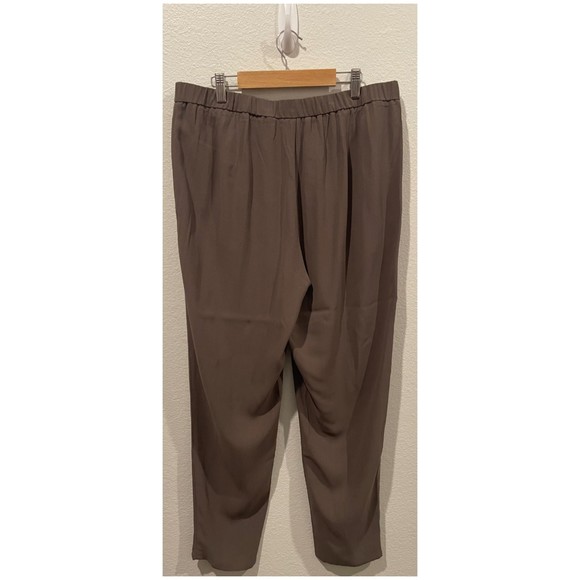 EILEEN FISHER Silk Georgette Crepe Slouchy Brown Pants - Picture 4 of 4
